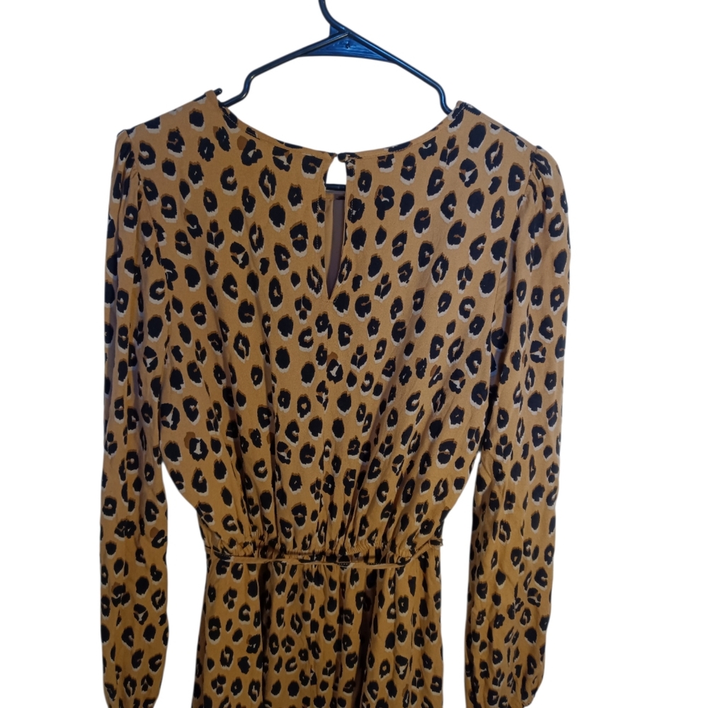 A New Day Leopard Midi Dress With Ruffle Hem And Long Sleeves Tie Belt Medium - Picture 6 of 8